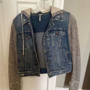Free People Blue Denim Jacket with Cream Knit